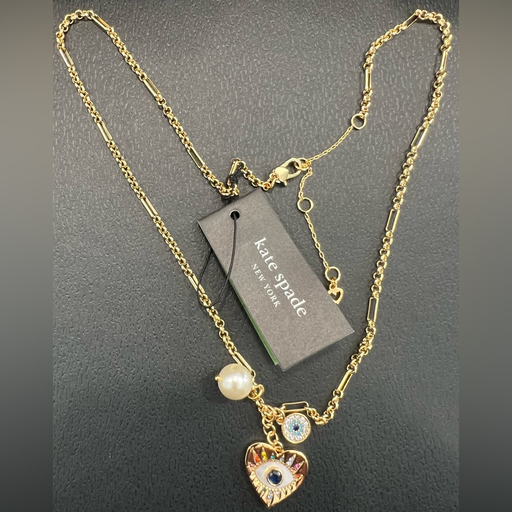 Kate Spade Gold Necklace with Pearl and Multicolor Charms NWT